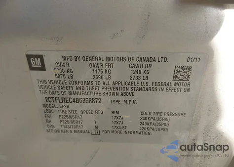 2011 GMC Terrain Sle-1 из США, поврежденный, VIN 2CTFLREC4B6358872